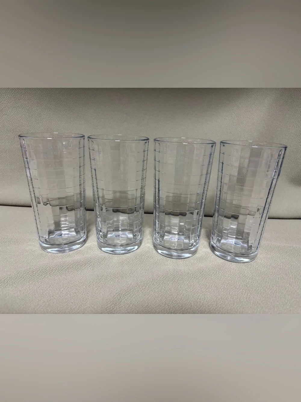 Pasabahce Block Optic Windowpane 8 oz Juice Drinking Glasses Set of 4 - EUC